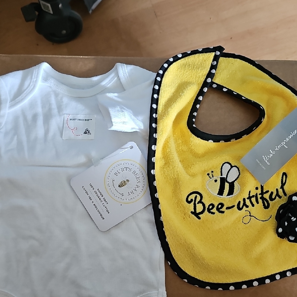 Bee-utiful Yellow Bib and Burt's Bees Baby White Onesie Set